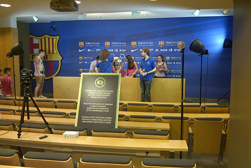 La zone de conférence de presse au Camp Nou